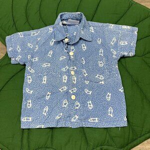 Blue Ginger Hawaii 18M Blue Fish Print Aloha Button Down Rayon Shirt